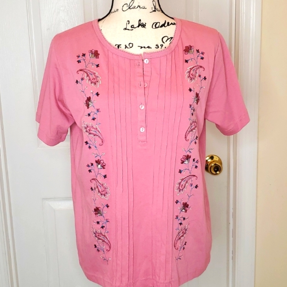 Shenanigans embroidered pink blouse